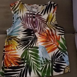 HOBBS LONDON Vibrant Floral Print Sleeveles 100% LINEN Blouse NWOT